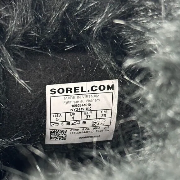 Sorel Joan Of Arctic Faux Fur Cuff Waterproof Winter Boots Black Women's Size 5