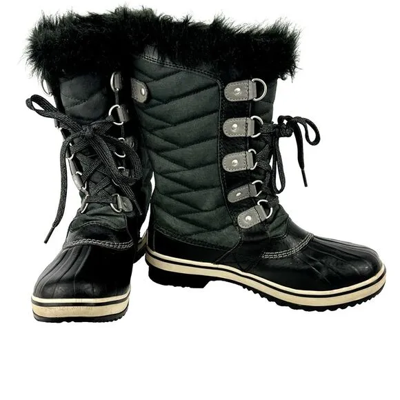 Sorel Joan Of Arctic Faux Fur Cuff Waterproof Winter Boots Black Women's Size 5