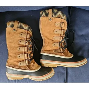 SOREL Joan of Arctic KNIT II SUEDE WINTER BOOTS Sz 8 EUC