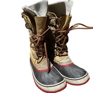 Sorel Joan of Arctic Leather Fur Snow Boots Waterproof Lace Up Mid Calf Brown 7