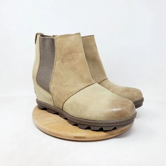 Sorel Joan of Arctic Wedge Chelsea Boots Womens 10.5 Tan Burnished Brown Winter