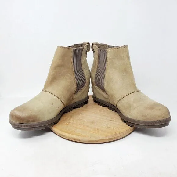 Sorel Joan of Arctic Wedge Chelsea Boots Womens 10.5 Tan Burnished Brown Winter