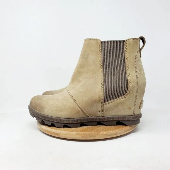 Sorel Joan of Arctic Wedge Chelsea Boots Womens 10.5 Tan Burnished Brown Winter