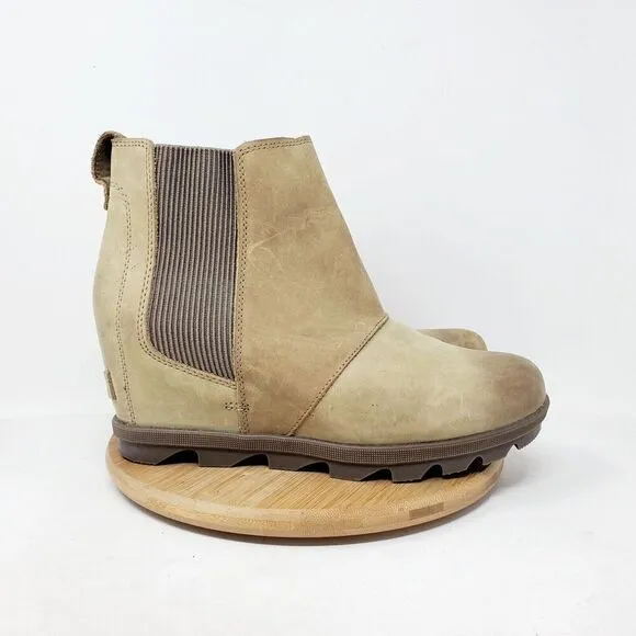 Sorel Joan of Arctic Wedge Chelsea Boots Womens 10.5 Tan Burnished Brown Winter