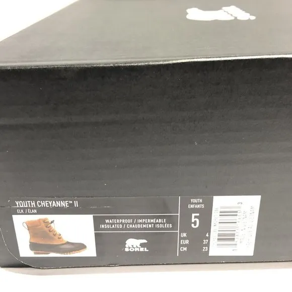 Sorel Kids’ Cheyanne II, Brown Lace-Up Winter Boots, Boys’ Size 5M.