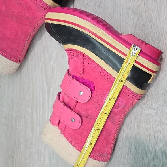 Sorel Kids Girl Pink Pac Strap Leather Duck Shoes Winter Boots Sz 9
