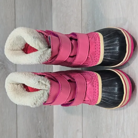 Sorel Kids Girl Pink Pac Strap Leather Duck Shoes Winter Boots Sz 9
