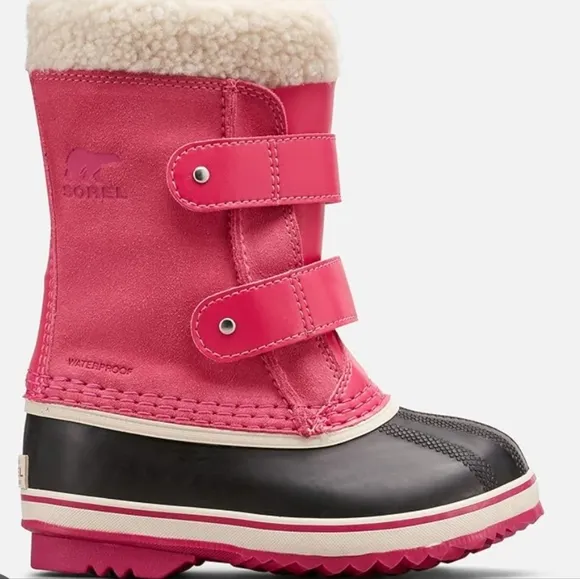 Sorel Kids Girl Pink Pac Strap Leather Duck Shoes Winter Boots Sz 9