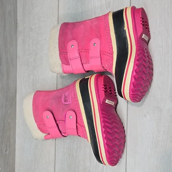 Sorel Kids Girl Pink Pac Strap Leather Duck Shoes Winter Boots Sz 9