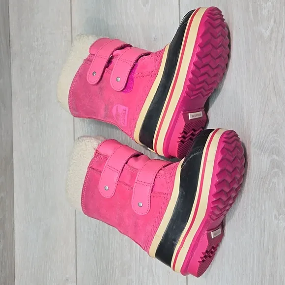 Sorel Kids Girl Pink Pac Strap Leather Duck Shoes Winter Boots Sz 9
