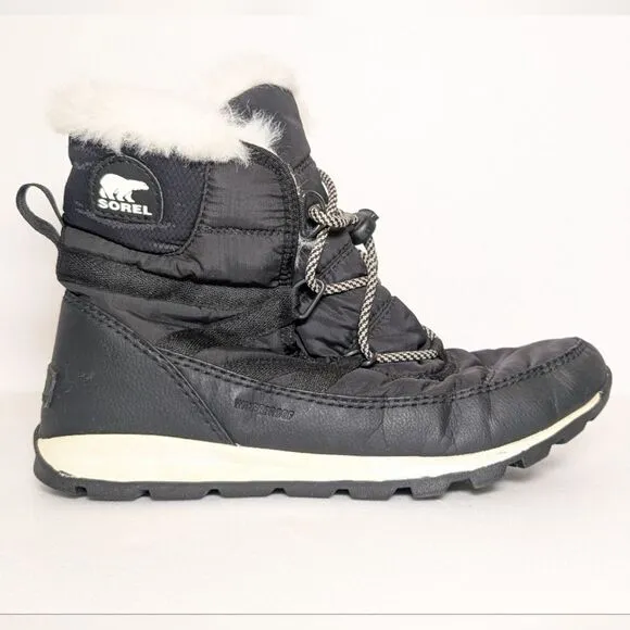 Sorel Kid's Whitney Waterproof Black Flurry Boots