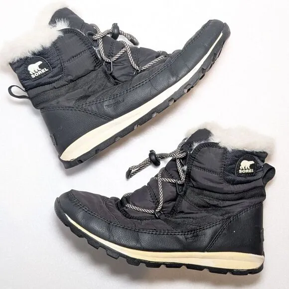 Sorel Kid's Whitney Waterproof Black Flurry Boots