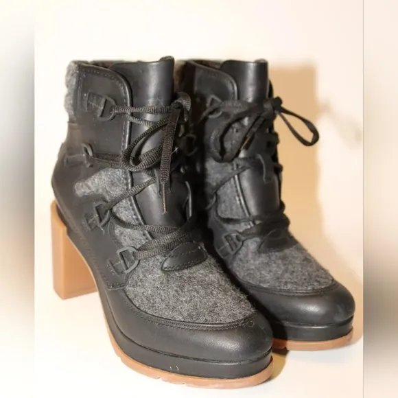 SOREL LEATHER WOOL HEELED MOTO COMBAT BOOTS 7.5