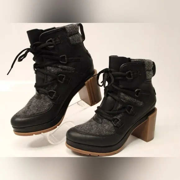SOREL LEATHER WOOL HEELED MOTO COMBAT BOOTS 7.5