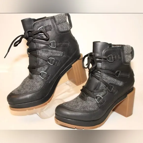 SOREL LEATHER WOOL HEELED MOTO COMBAT BOOTS 7.5