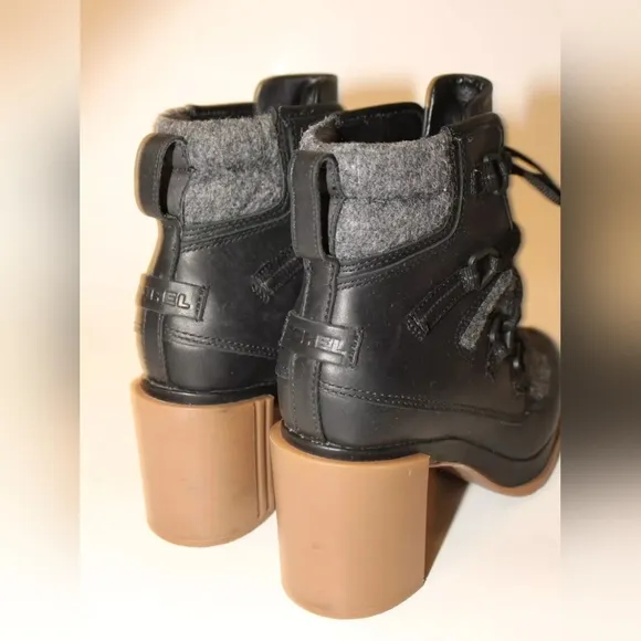 SOREL LEATHER WOOL HEELED MOTO COMBAT BOOTS 7.5