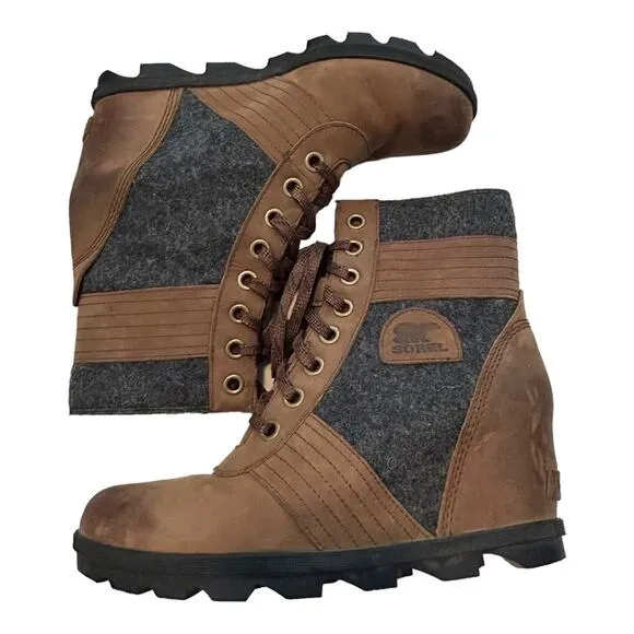 Sorel Lexie Wedge Boots Tobacco Brown Winter Waterproof Size 11