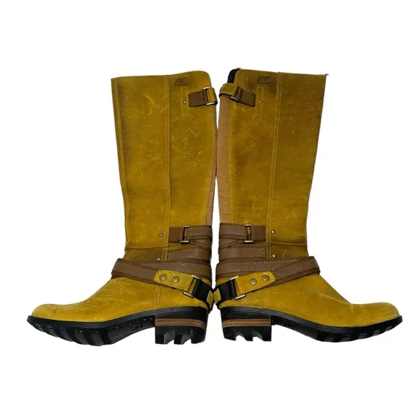 Sorel Lolla Tall Buckle Equestrian Elk Autumn Waterproof Leather Boots NWT