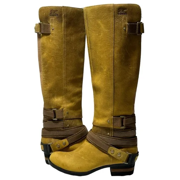 Sorel Lolla Tall Buckle Equestrian Elk Autumn Waterproof Leather Boots NWT