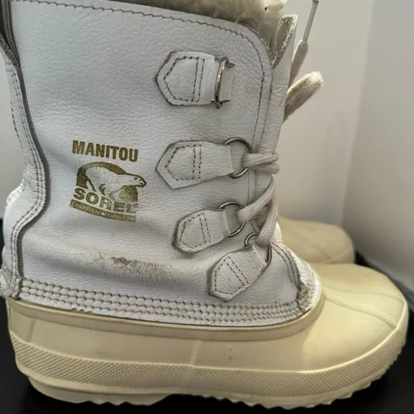 Sorel Manitou Women’s White Wool Lined Leather Rubber Winter Boots