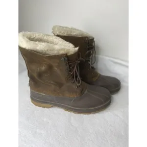 Sorel Men's Kaufman Crusader Boots Leather &amp; Rubber Winter Sz 12 Liner Brown