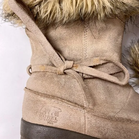 Sorel Northern Lite Tall Beige Suede Faux Fur Waterproof Winter Snow Boots 9 40