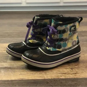 Sorel Polka Dot Duck Boot Rain Boots Snow Boots lids size 3 VGUC so cute