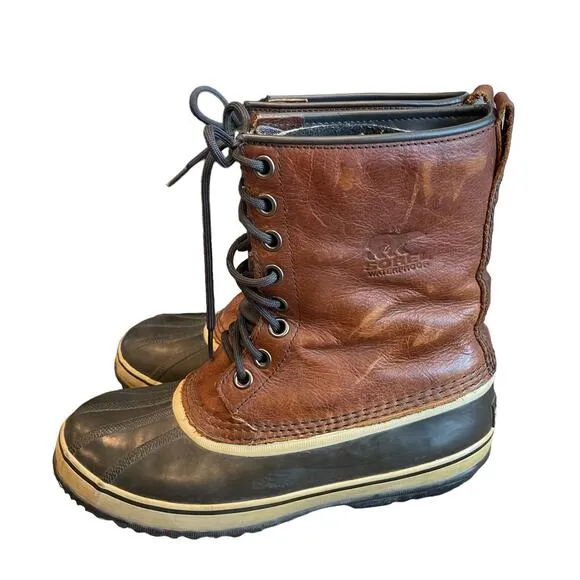 SOREL Premium Leather Winter Insulated Duck Boots Rubber Bottom Men’s Size 9