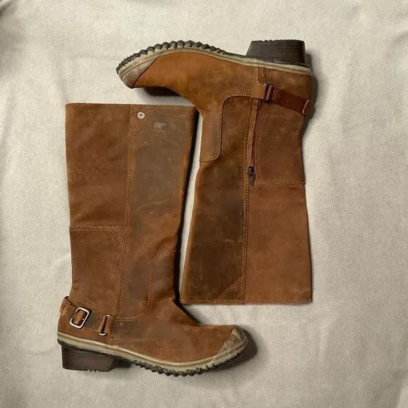 Sorel Slim Boots Womens 11 Winter Knee High Pull On NL2108260 BrownLeather Heels