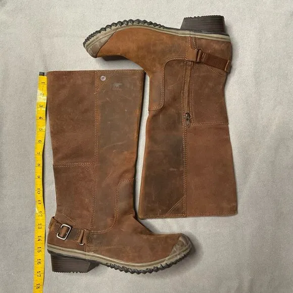 Sorel Slim Boots Womens 11 Winter Knee High Pull On NL2108260 BrownLeather Heels