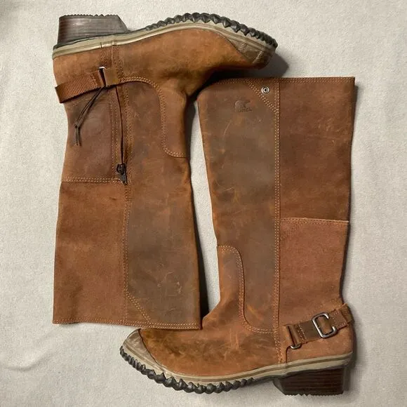 Sorel Slim Boots Womens 11 Winter Knee High Pull On NL2108260 BrownLeather Heels