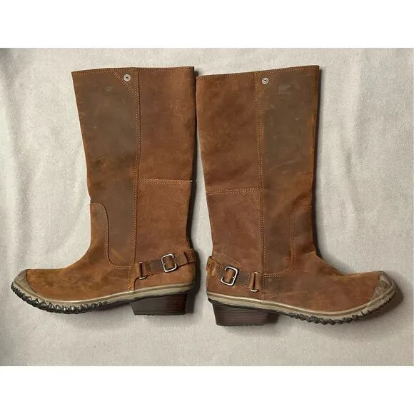 Sorel Slim Boots Womens 11 Winter Knee High Pull On NL2108260 BrownLeather Heels