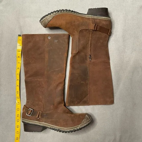 Sorel Slim Boots Womens 11 Winter Knee High Pull On NL2108260 BrownLeather Heels