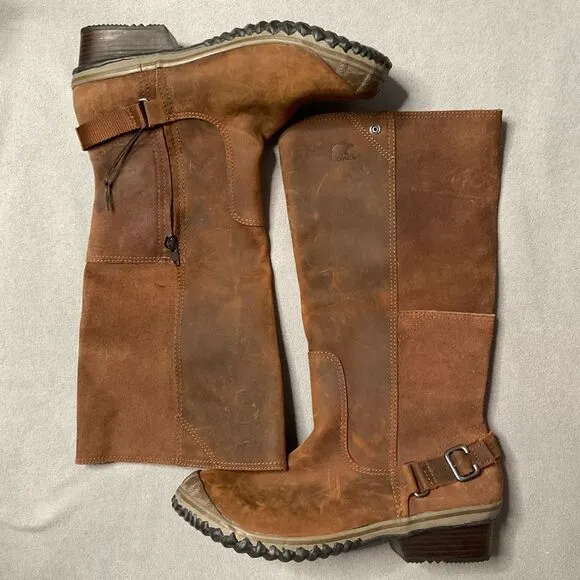 Sorel Slim Boots Womens 11 Winter Knee High Pull On NL2108260 BrownLeather Heels