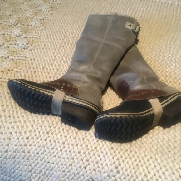 Sorel Slimpack Riding Gray Leather Boots