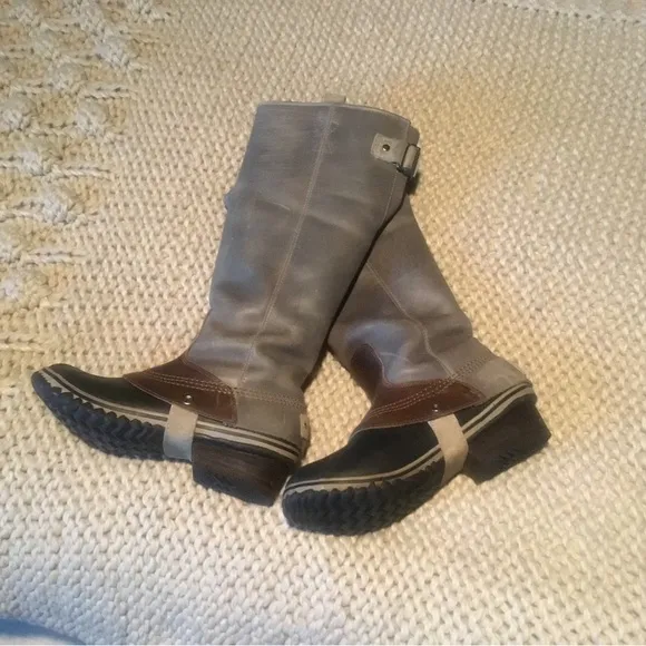 Sorel Slimpack Riding Gray Leather Boots