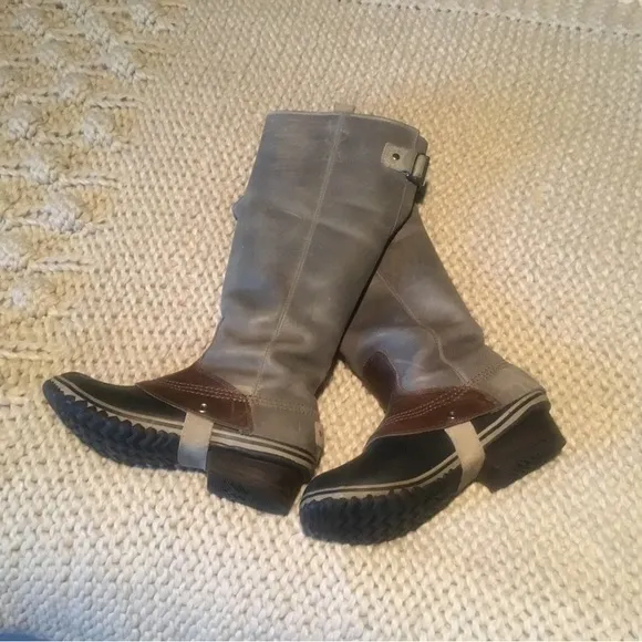 Sorel Slimpack Riding Gray Leather Boots