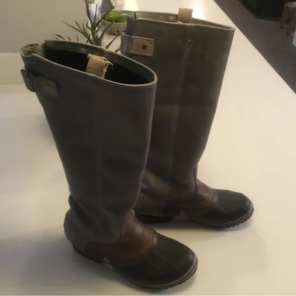 Sorel Slimpack Riding Gray Leather Boots