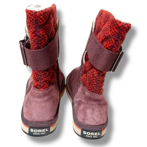 Sorel The Campus Boots Suede-Knit Madder Red Brown Winter Boots Women’s Size 8.5