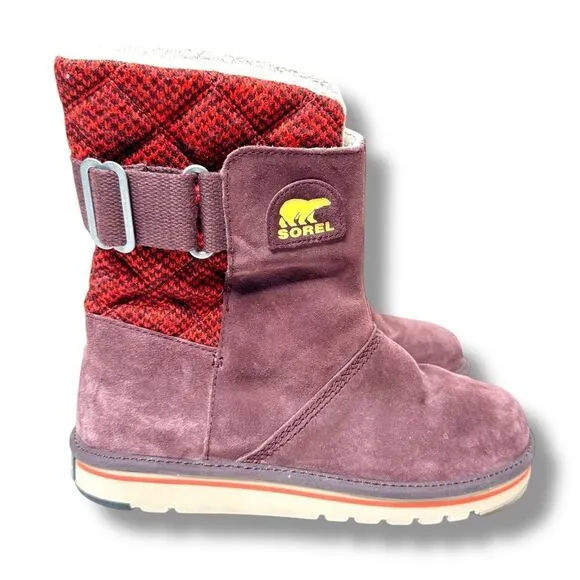 Sorel The Campus Boots Suede-Knit Madder Red Brown Winter Boots Women’s Size 8.5