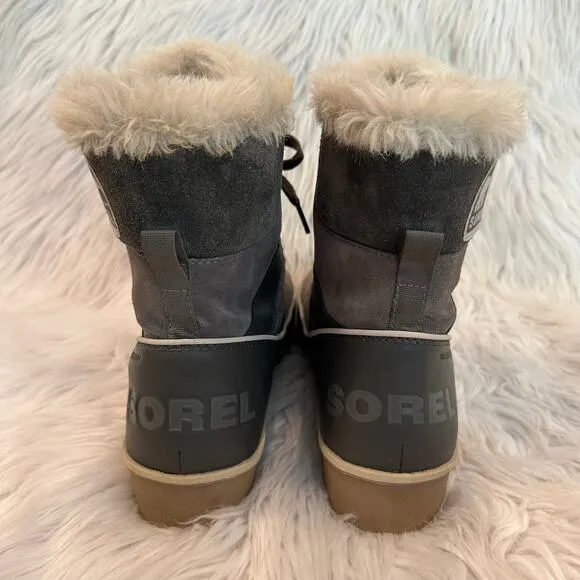 SOREL Tivoli II Suede Leather Boots Faux Fur Lined Lace Up Winter Boots, Gray