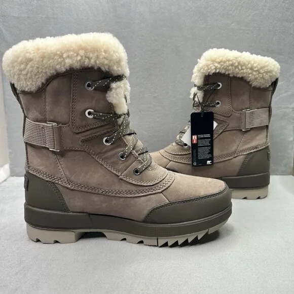 Sorel Tivoli IV Parc Womens Size 8 Winter Boots Taupe Leather Waterproof Lined