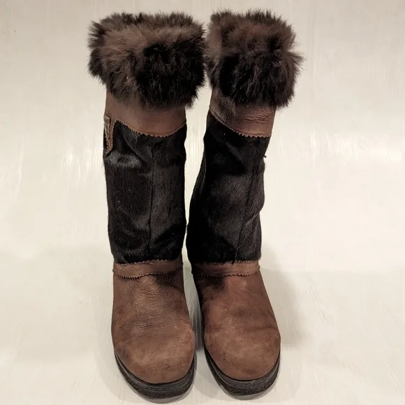 SOREL Totem brown suede fur trimmed tall winter boots size 8