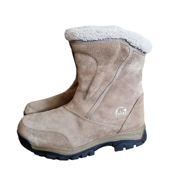 SOREL WaterFall Winter Boots Women Sz 9.5 Tan Suede Waterproof Thinsulate Ultra