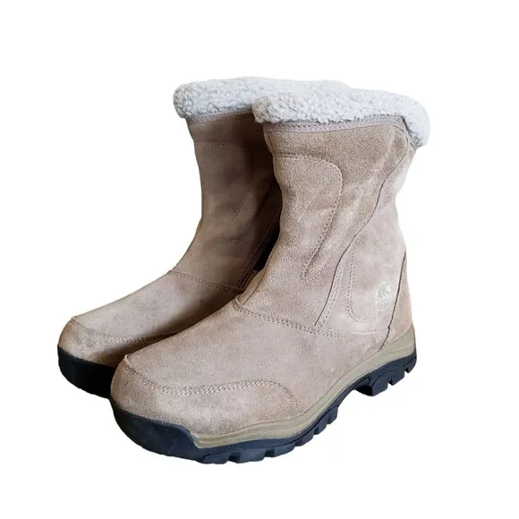 SOREL WaterFall Winter Boots Women Sz 9.5 Tan Suede Waterproof Thinsulate Ultra