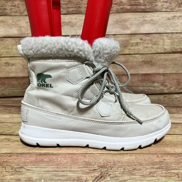 Sorel White Explore Carnival Winter Boots
