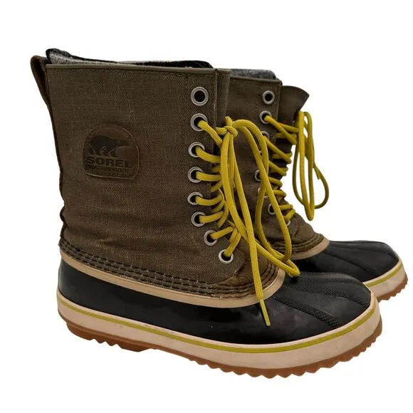 Sorel Women's Grey Premium 1964 CVS Canvas Fossil Snow Boots Size 8.5