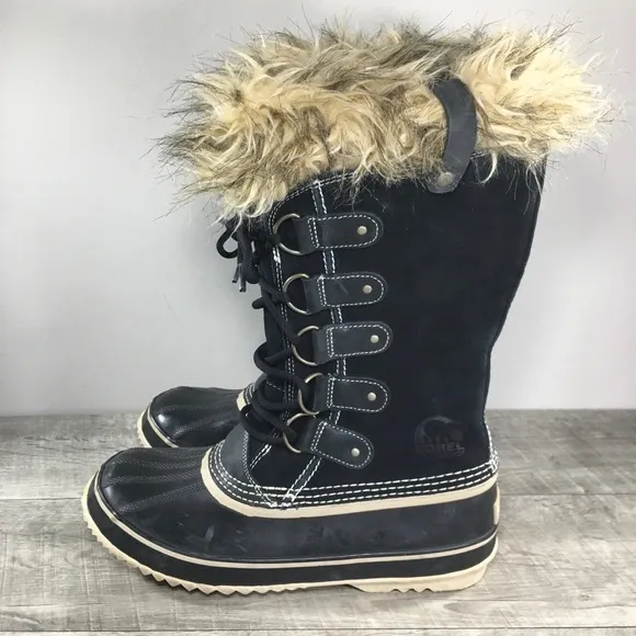 Sorel Womens Joan of Arctic Snow Black Waterproof Leather Boots NL1540 Size 12