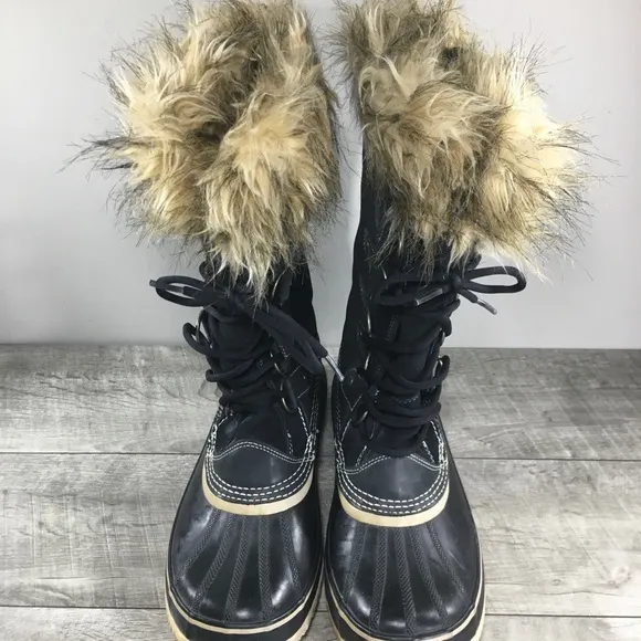 Sorel Womens Joan of Arctic Snow Black Waterproof Leather Boots NL1540 Size 12