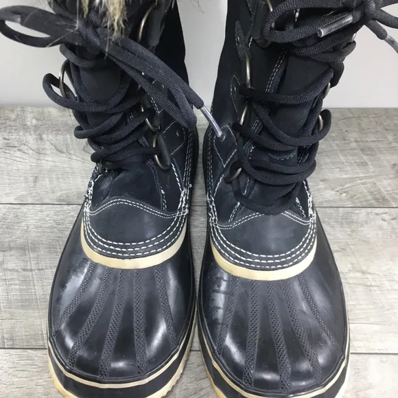 Sorel Womens Joan of Arctic Snow Black Waterproof Leather Boots NL1540 Size 12
